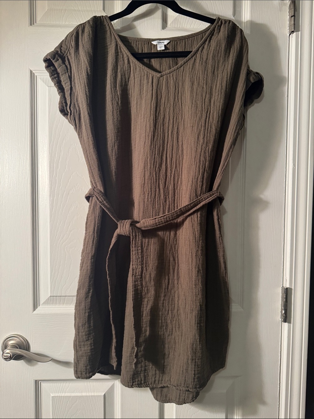 Sonoma Olive Green Short Sleeve Belted Mini Dress - L